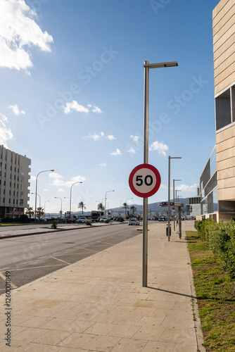 speed limit sign 50 in Palma de Mallorca road near Portixol