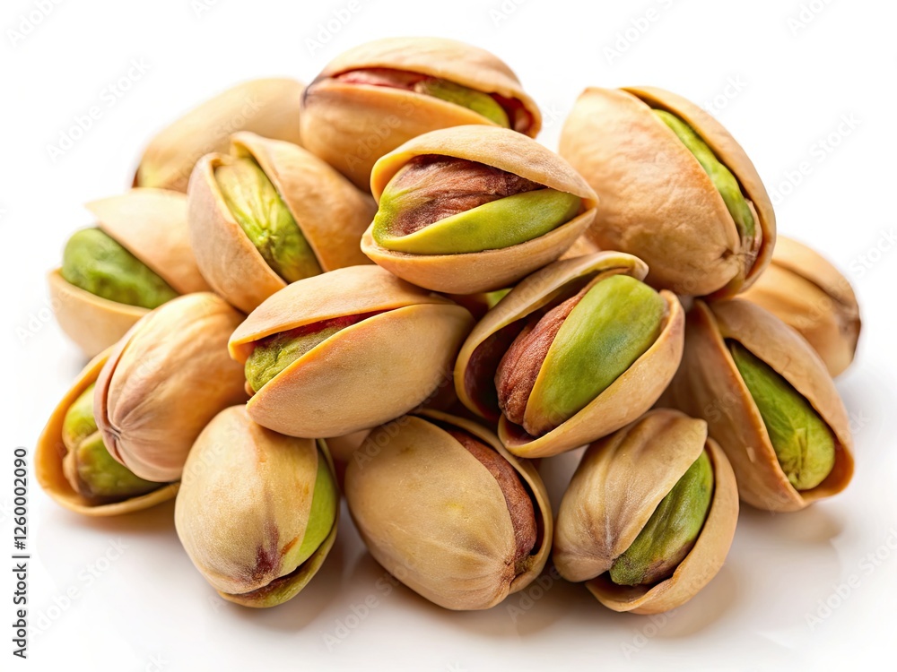 Close-up of fried, isolated pistachios; a crunchy, healthy snack. Their vibrant green hue is captured in high-resolution detail. Close-up of fried, isolated pistachios; a crunchy, healthy snack. Their vibrant green hue is captured in high-resolution detail.