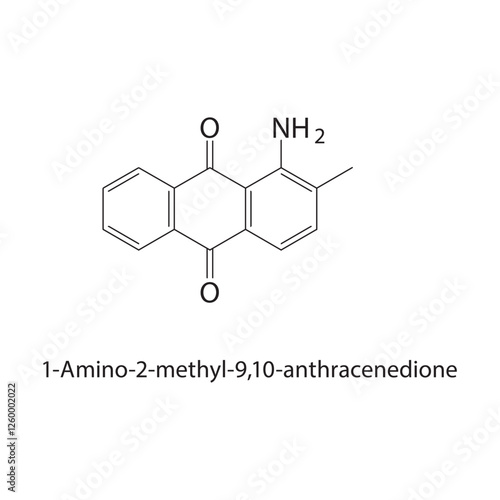 1-Amino-2-methyl-9,10- anthracenedione skeletal structure.Anthraquinone compound schematic illustration. Simple diagram, chemical structure.