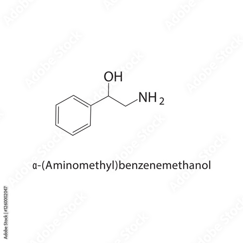 α-(Aminomethyl)- benzenemethanol skeletal structure.Amino alcohol compound schematic illustration. Simple diagram, chemical structure.