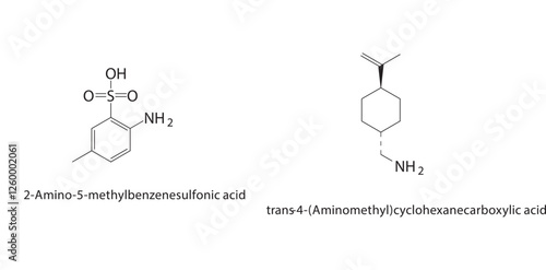 2-Amino-5-methylbenzenesulfonic acid skeletal structure.Sulfonic acid compound schematic illustration. Simple diagram, chemical structure. photo