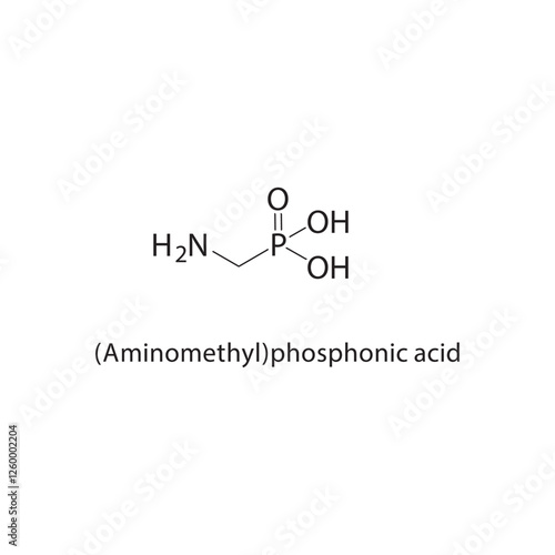 (Aminomethyl)phosphonic acid skeletal structure.Phosphonic acid compound schematic illustration. Simple diagram, chemical structure.