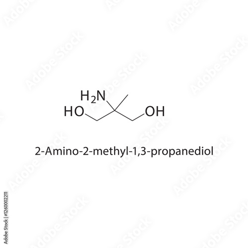 2-Amino-2-methyl-1,3- propanediol skeletal structure.Amino alcohol compound schematic illustration. Simple diagram, chemical structure. photo