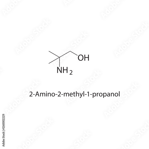 2-Amino-2-methyl-1-propanol skeletal structure.Amino alcohol compound schematic illustration. Simple diagram, chemical structure.