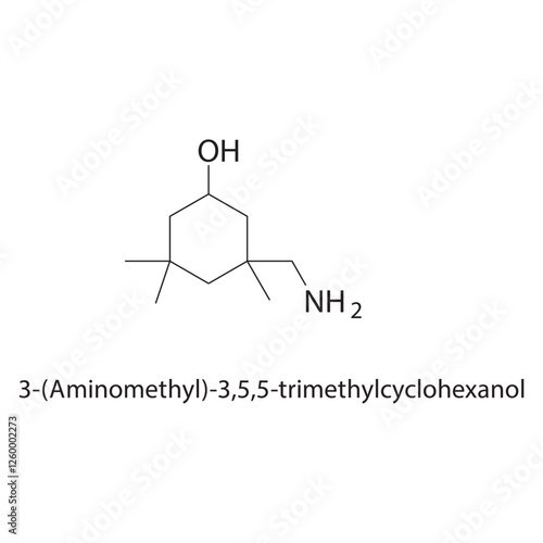 3-(Aminomethyl)-3,5,5- trimethylcyclohexanol skeletal structure.Cyclohexanol derivative compound schematic illustration. Simple diagram, chemical structure.