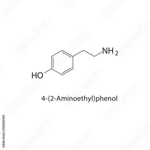 4-(2-Aminoethyl)phenol, Tyramine skeletal structure.Phenylethanolamine derivative compound schematic illustration. Simple diagram, chemical structure.