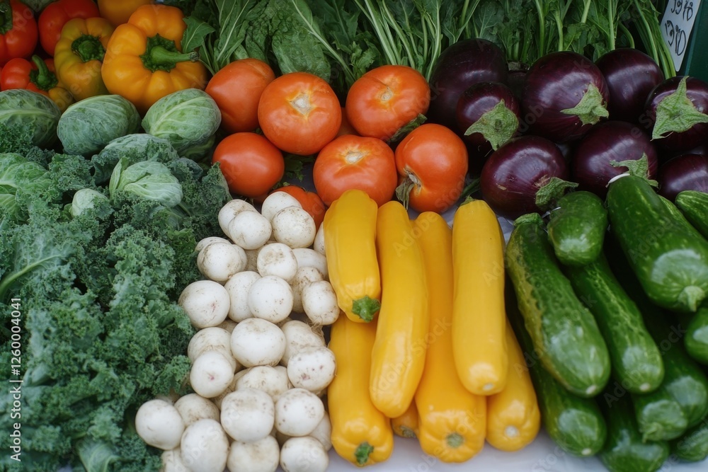 A variety of fresh vegetables for sale at a market. A variety of fresh vegetables for sale at a market.