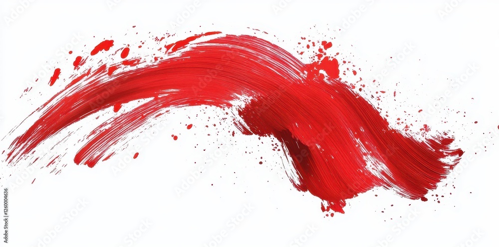 Dynamic red brushstroke with splatters on white background Dynamic red brushstroke with splatters on white background