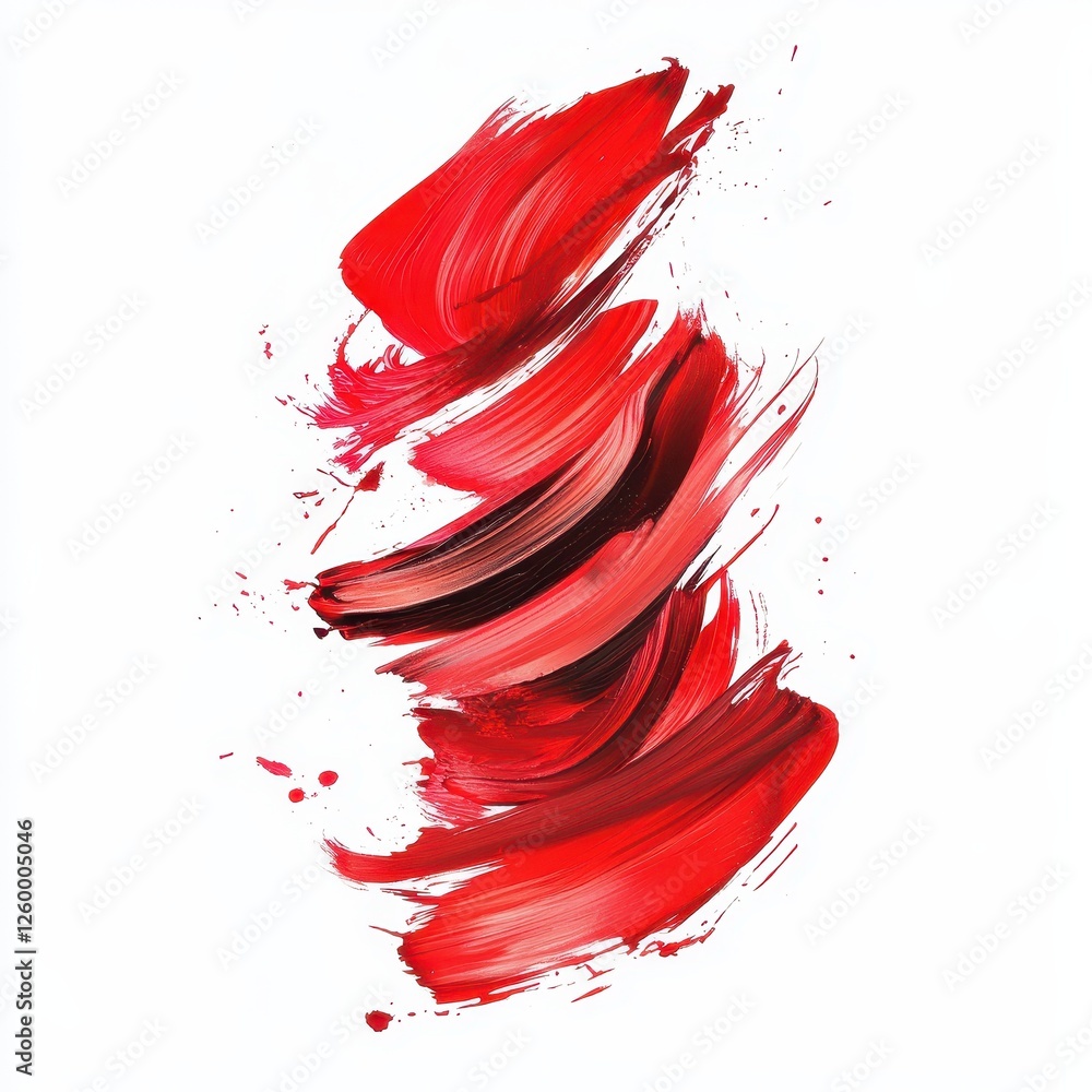 Bold red brushstrokes create dynamic movement on white backdrop