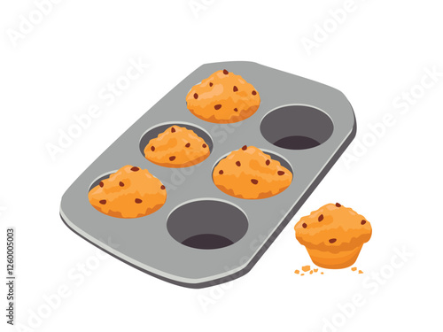 Homemade cakes in baking molds. Cartoon vector illustration.