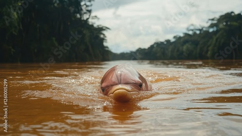 Amazon river dolphin swimming in murky waters amazon rainforest nature photography aquatic environment close-up view photo