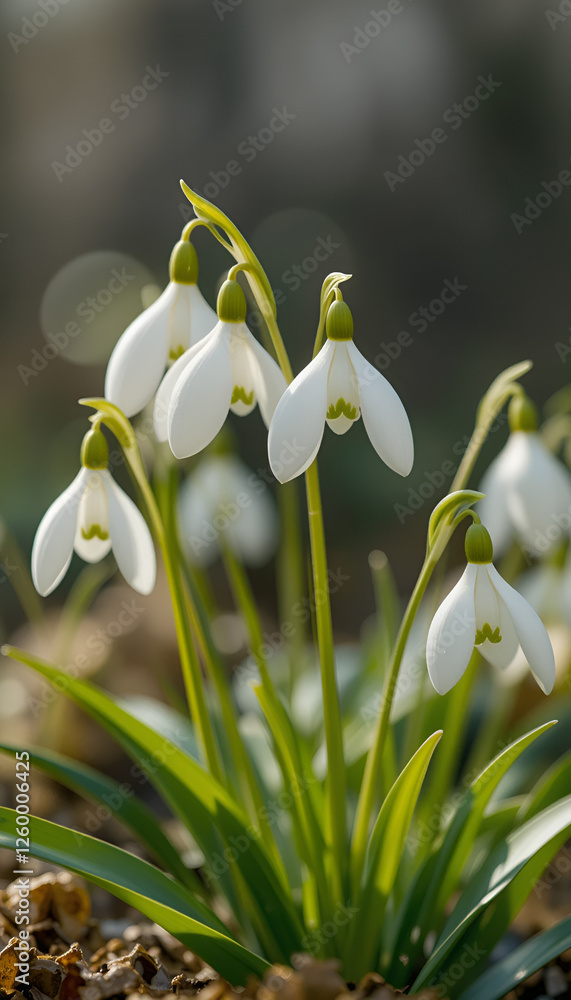 snowdrops making their way through the dry leaves in the forest. Snow-white flowers symbolize the arrival of spring and the renewal of nature, creating an atmosphere of freshness and tranquility. snowdrops making their way through the dry leaves in the forest. Snow-white flowers symbolize the arrival of spring and the renewal of nature, creating an atmosphere of freshness and tranquility.