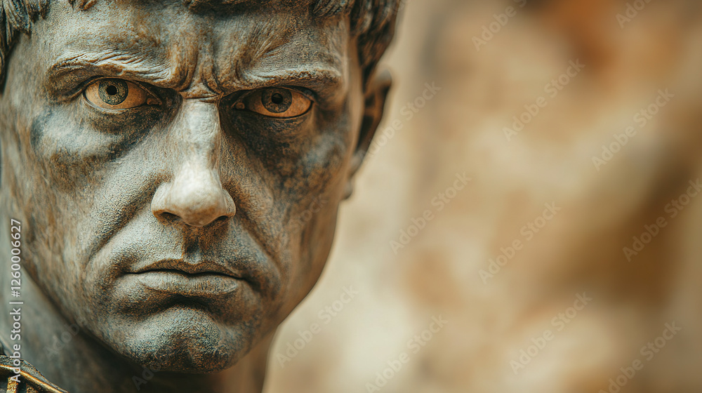 Close-up of a weathered sculpture of Roman Emperor. Close-up of a weathered sculpture of Roman Emperor.
