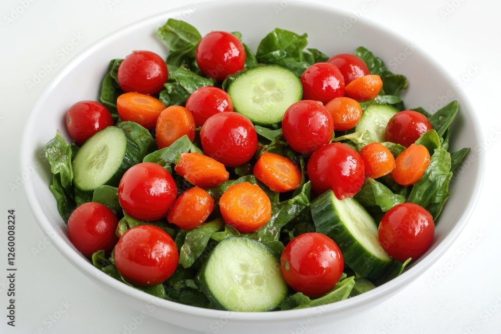 This fresh salad is a vibrant mix of colorful ingredients. The bowl is filled with red tomatoes, green lettuce, cucumbers and carrots that are ready to be enjoyed. This fresh salad is a vibrant mix of colorful ingredients. The bowl is filled with red tomatoes, green lettuce, cucumbers and carrots that are ready to be enjoyed.