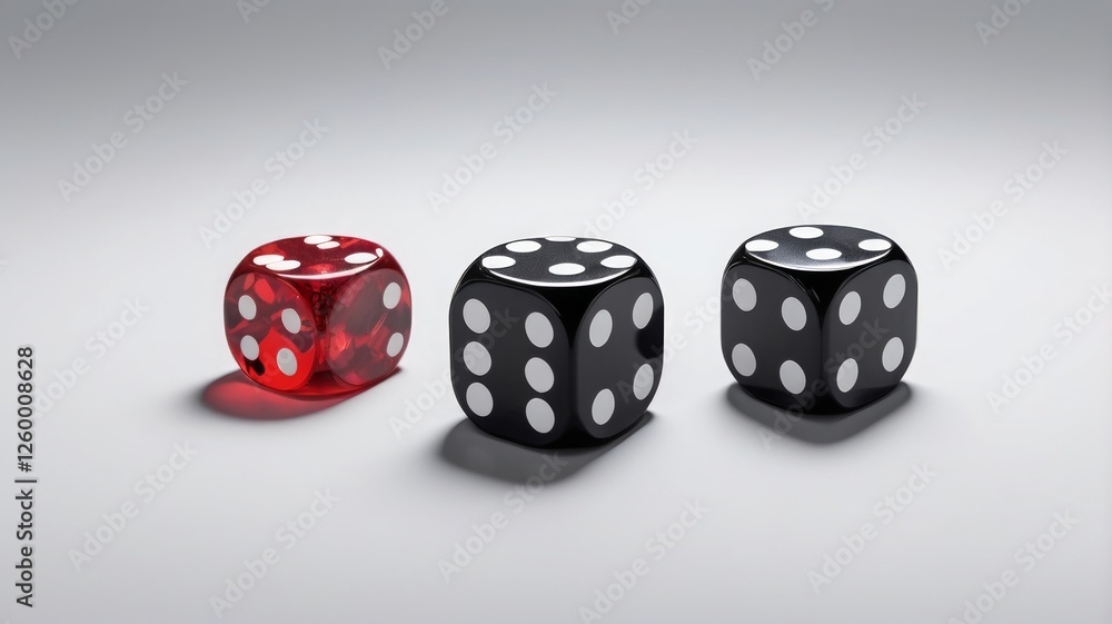Minimalist setup with two dice and a couple of poker chips on a simple background with depth effect. Minimalist setup with two dice and a couple of poker chips on a simple background with depth effect.