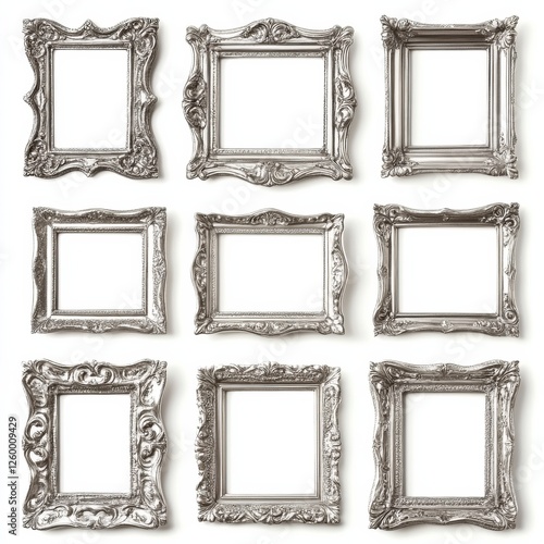 Picture frames isolated on white background luxury gold Vintage set