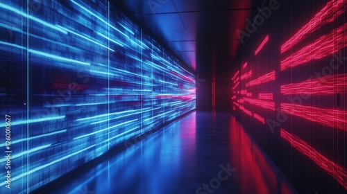 Wallpaper Mural Futuristic corridor with pulsing blue and red light stripes creating a dynamic visual experience Torontodigital.ca