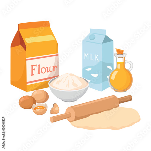Baking Ingredients. Homemade cookies. Cartoon vector illustration.