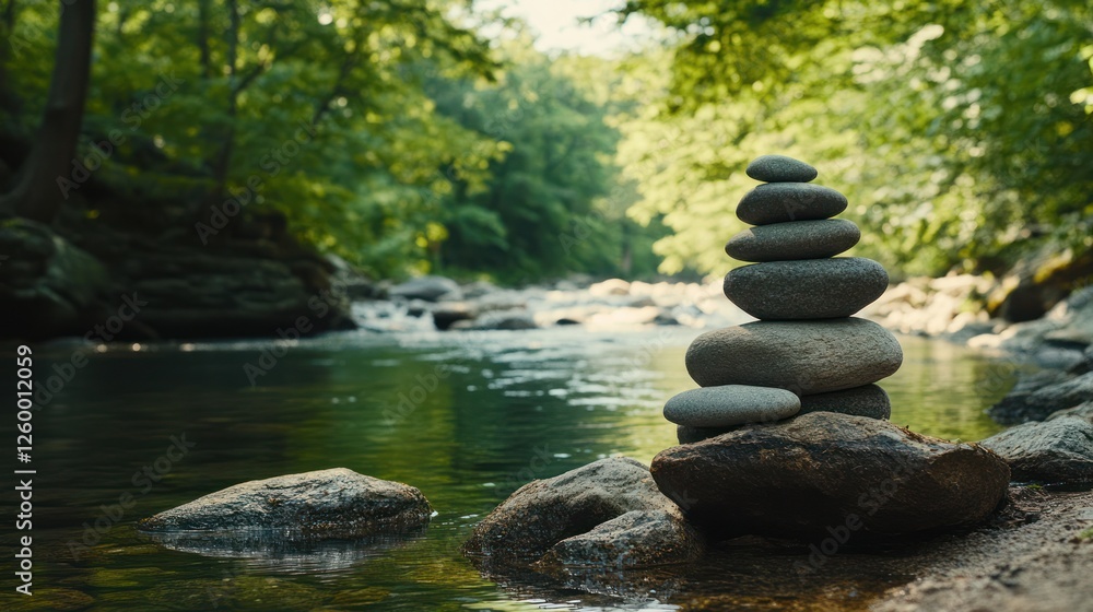 Serene river rocks meditation nature calm Serene river rocks meditation nature calm