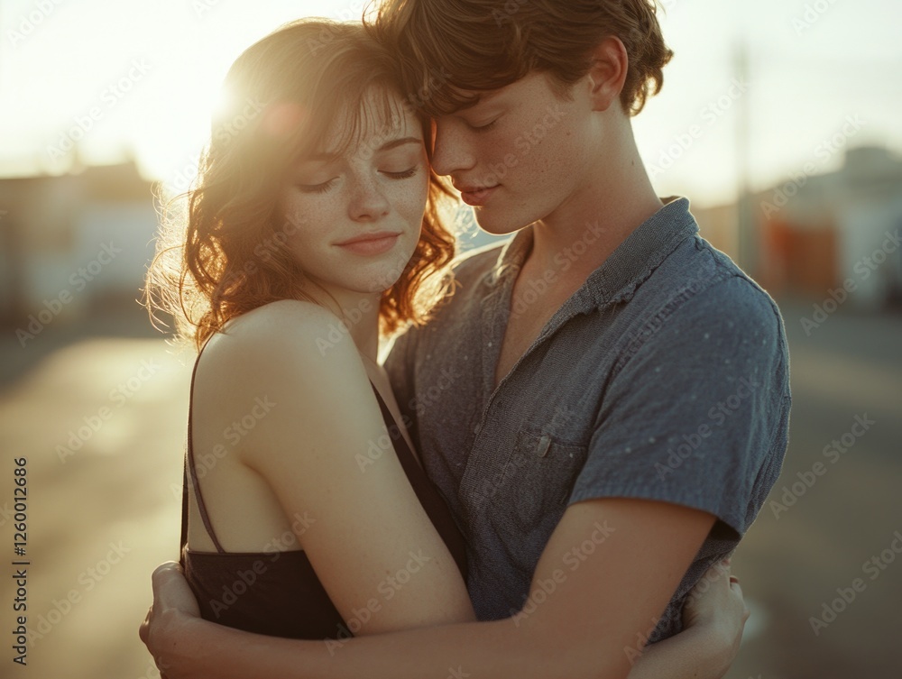 Closest shot of young couple enjoying a tender embrace during sunset. Closest shot of young couple enjoying a tender embrace during sunset.