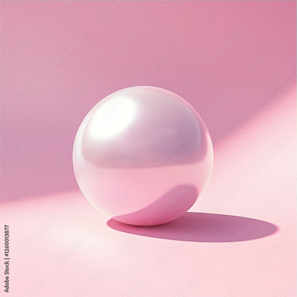 Single pink glossy sphere resting on a pink surface Single pink glossy sphere resting on a pink surface