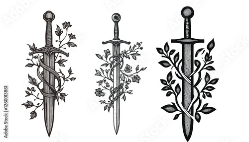 Swords Wrapped in Vines Depicting Nature, Strength, and Growth