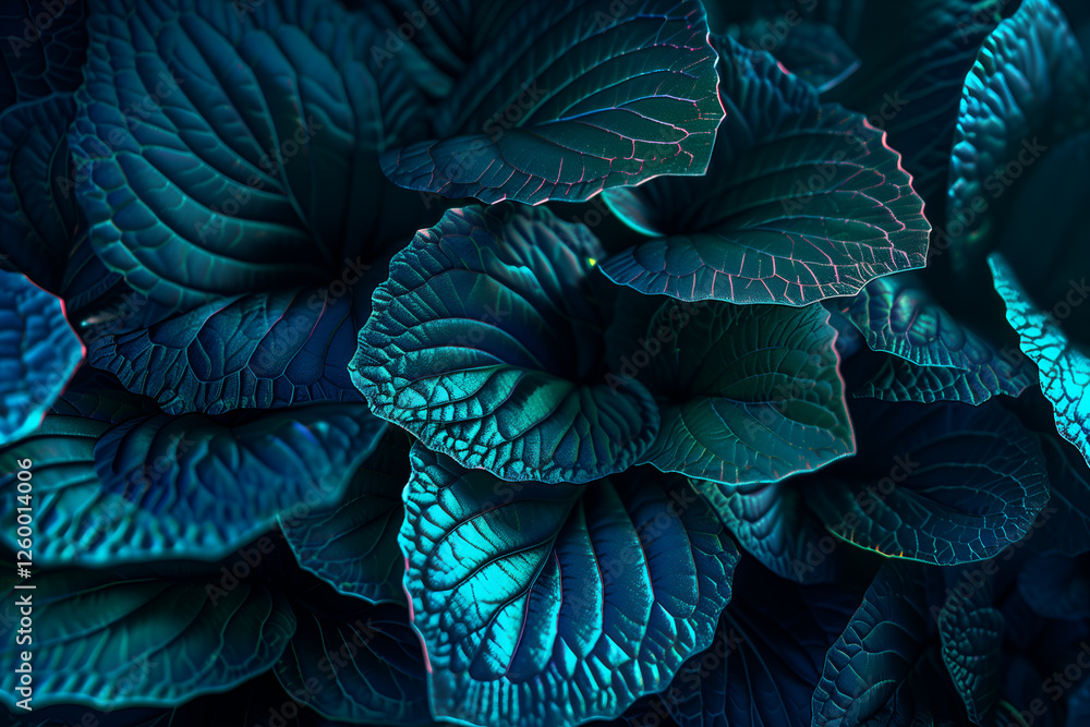 Fantastic neon leaves. Macro photography. Hyper-detailed illuminated fantasy realism Fantastic neon leaves. Macro photography. Hyper-detailed illuminated fantasy realism
