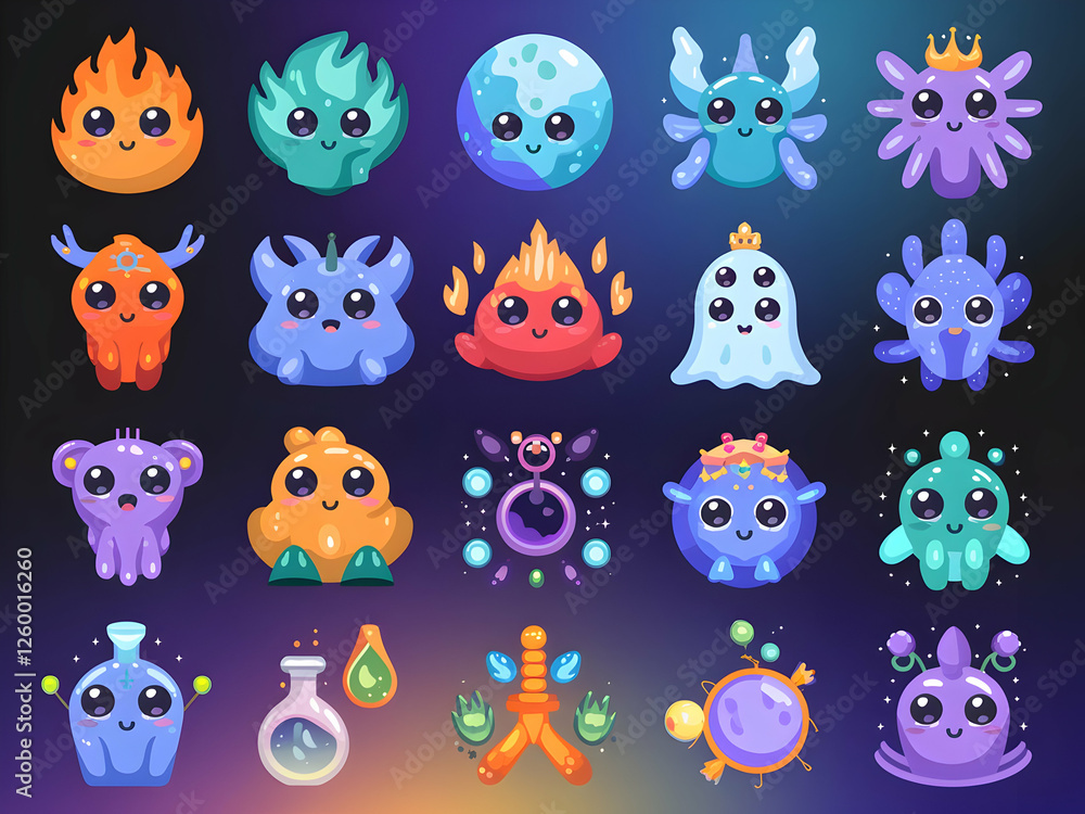 Adorable Fantasy Cute Monsters Game Characters Design Adorable Fantasy Cute Monsters Game Characters Design