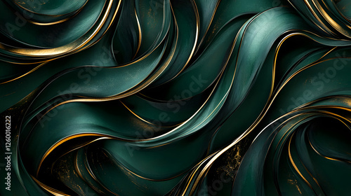 Emerald & Gold Waves: Abstract Art Design