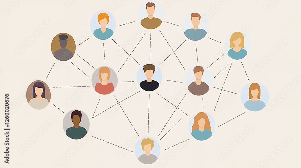Abstract network illustration of diverse people interconnected, concept for social media, teamwork, and global communication Abstract network illustration of diverse people interconnected, concept for social media, teamwork, and global communication