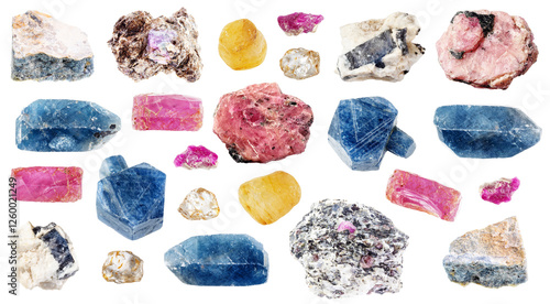 фотографія natural specimens of uncut corundum rocks cutout