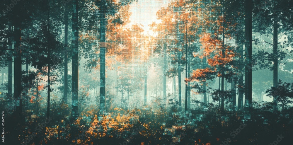 Naklejka premium Digital overlay of a forest with trees and undergrowth