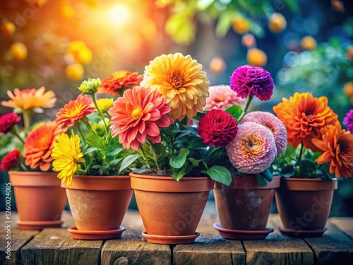 Wallpaper Mural Night's glow paints happy-colored flower pots, vibrant blooms bursting in artistic low-light watercolor. Torontodigital.ca