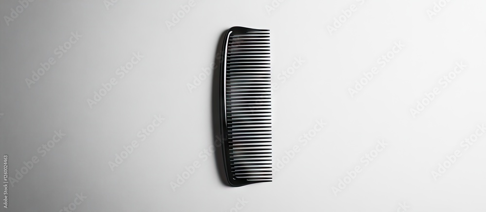 Black hair comb positioned centrally on a clean white background, perfect for hairstyling advertisements, highlighting beauty and functionality. Black hair comb positioned centrally on a clean white background, perfect for hairstyling advertisements, highlighting beauty and functionality.