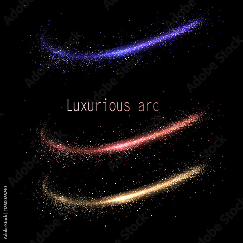 Set of arches with shiny tinsel on black background, isolated design element.