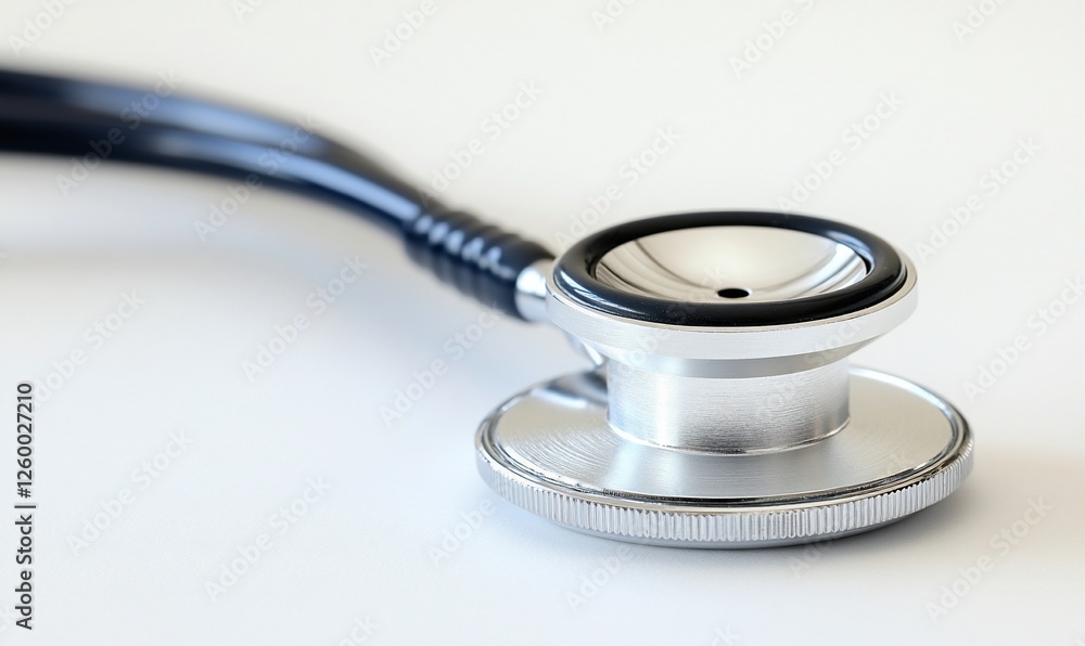Close Up Of Silver Stethoscope On White Surface Close Up Of Silver Stethoscope On White Surface