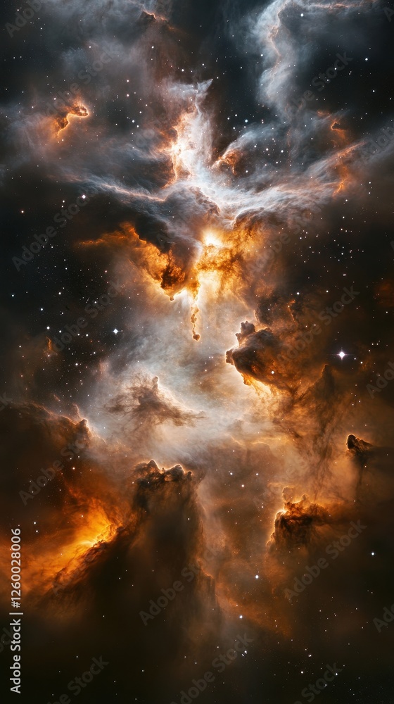 Naklejka premium Dramatic depiction of the cosmic nebula featuring stunning star formation