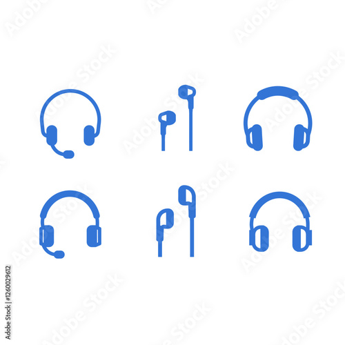 Blue Headphone Earphone Vector Icon Set Design Collection