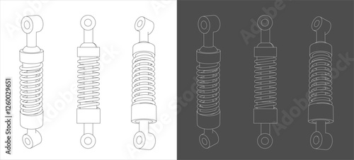 Suspension Shock Absorber Technical Line Drawing in Blueprint and Outline Style Enginering