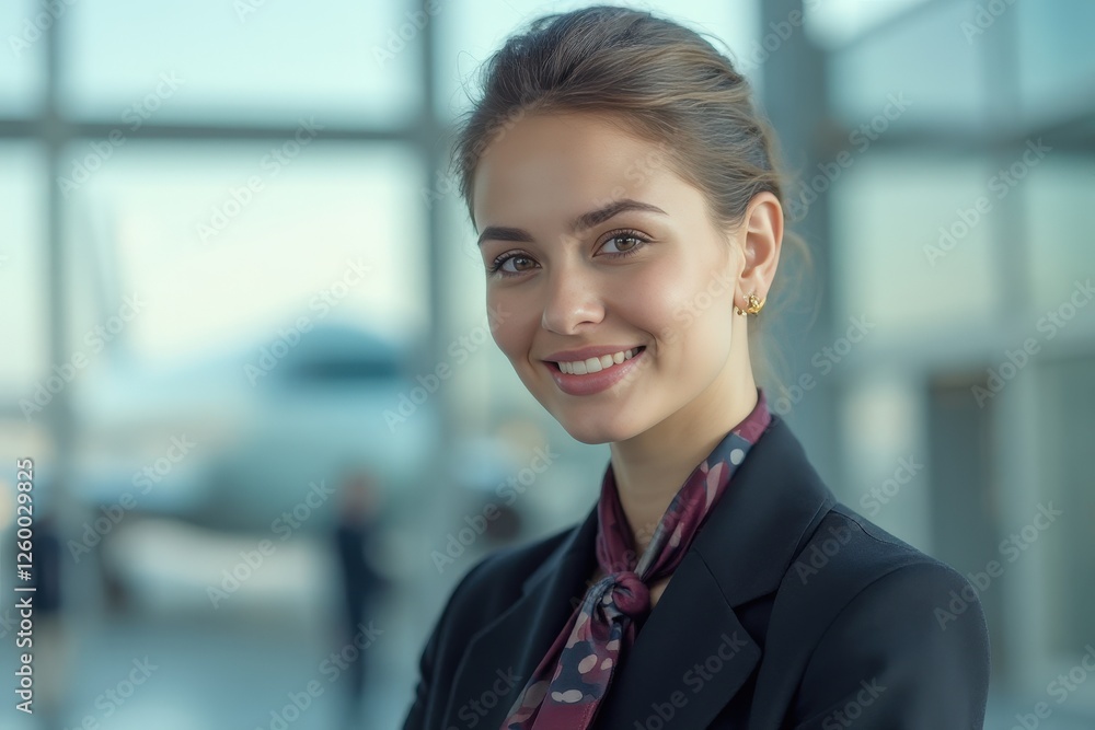 Head and shoulders Portrait of an elegant stylish Seychellois young female flight attendant in uniform. Head and shoulders Portrait of an elegant stylish Seychellois young female flight attendant in uniform.