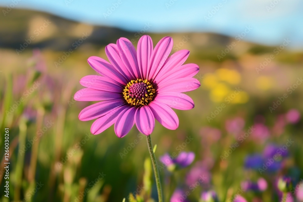 Fototapeta premium close-up shot of the vibrant flower head of a Marylline Walker, set against a blurred background of nature