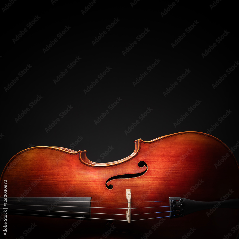 Cello on black background with copy space for concert poster, music album or cd cover Cello on black background with copy space for concert poster, music album or cd cover