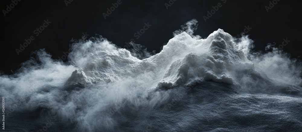 Obraz premium White powder forming abstract shapes on a dark background with contrasting textures highlights depth and elegance in this dramatic composition