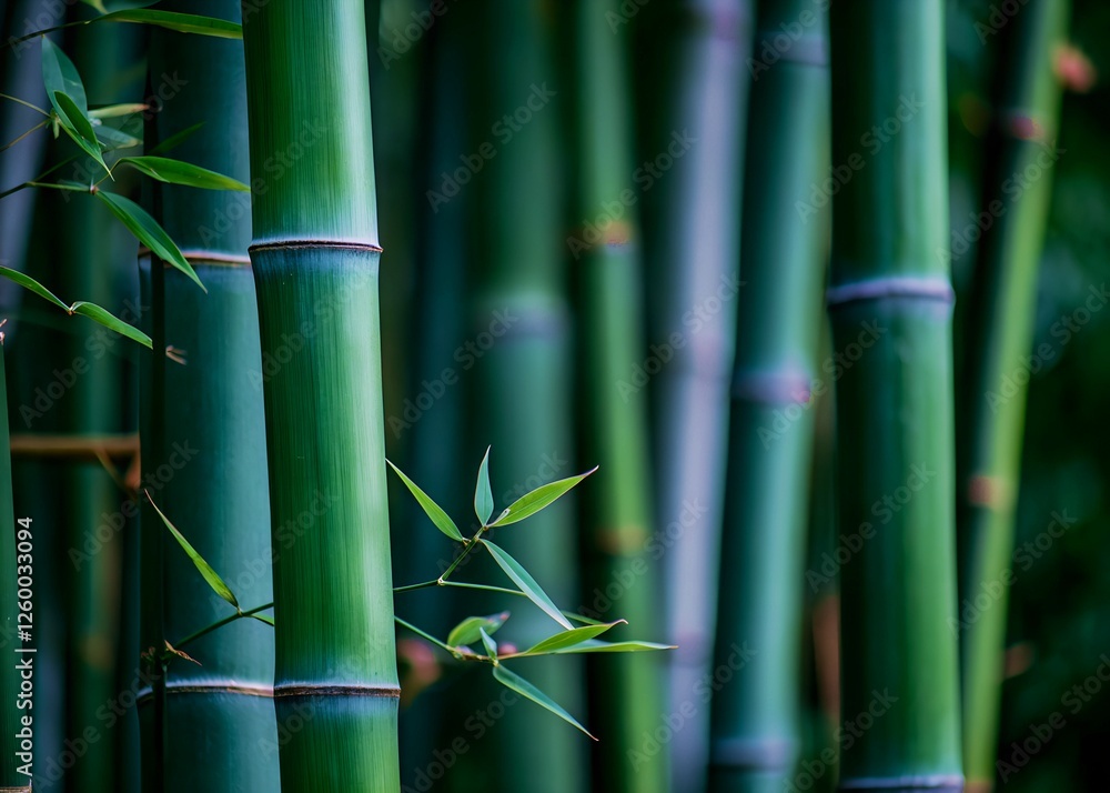 Fototapeta premium Bamboo forest with green leaves and trunks