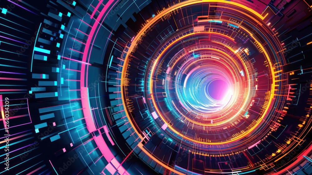Obraz premium Vibrant Abstract Digital Tunnel with Colorful Patterns and Lights