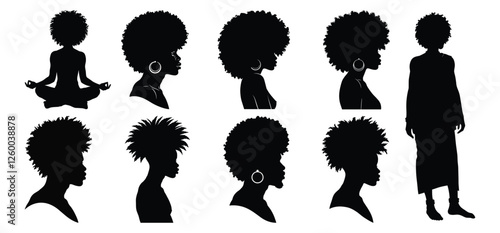 African Black Woman Afro Silhouette vector with white background 