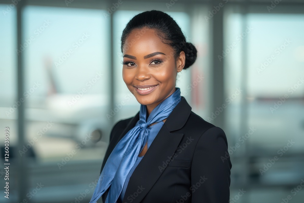 Head and shoulders Portrait of an elegant stylish Zimbabwean young female flight attendant in uniform. Head and shoulders Portrait of an elegant stylish Zimbabwean young female flight attendant in uniform.