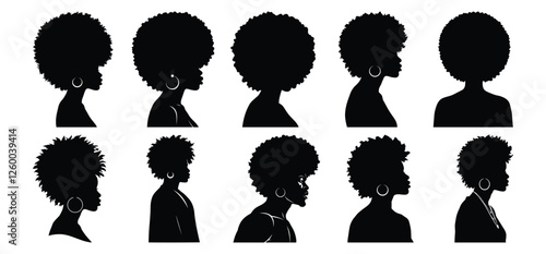 African Black Woman Afro Silhouette vector with white background 