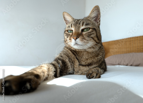 Wallpaper Mural Critical look of a domestic cat lying on the bed. Torontodigital.ca