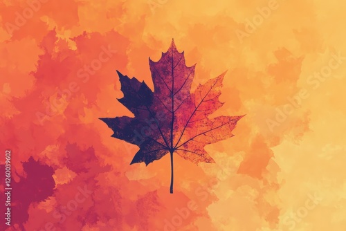 Single maple leaf against a warm orange watercolor background